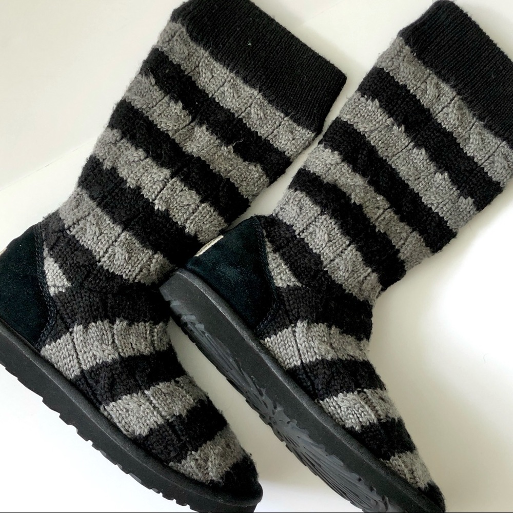 Black & Gray Striped Sweater Ugg Boots - Size 9